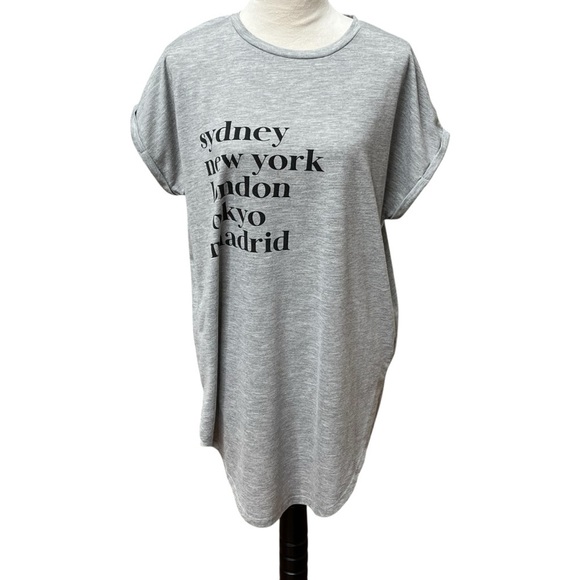 Women’s Large Gray Soft Pajama Shirt Cities listed on front Sleepwear - Picture 2 of 7